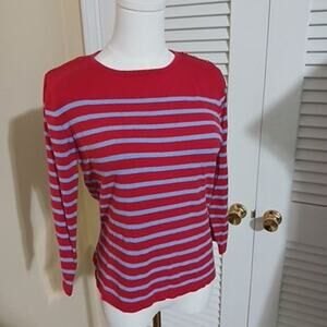 J.McLaughlin Women's Medium Red/Blue Striped 3/4 Long-Sleeved Knit Sweater